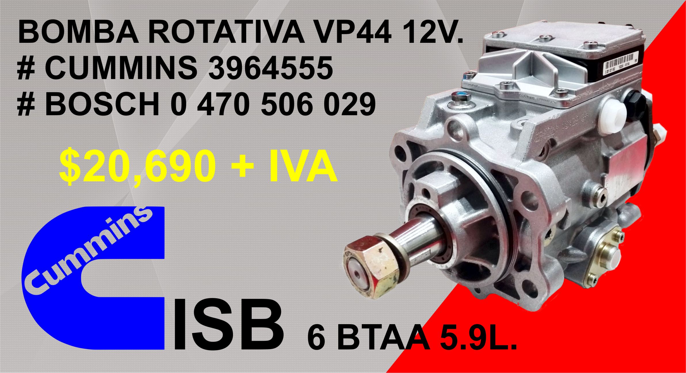 BOMBA DE INYECCION CUMMINS ISB 5.9 3964555 0470506029 0 470 506 029